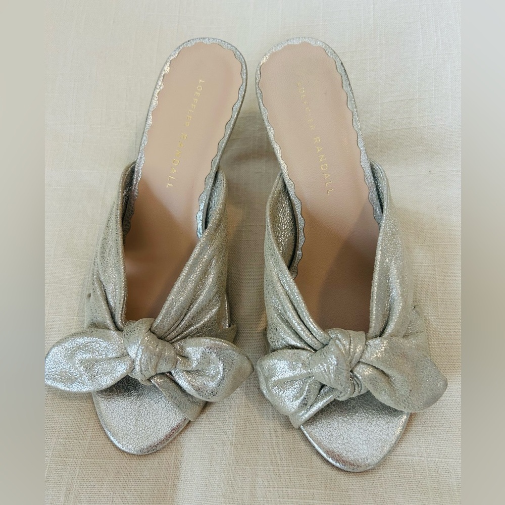 Loeffler Randall Luisa Metallic Leather Knot Mule Sandals Size 7.5
